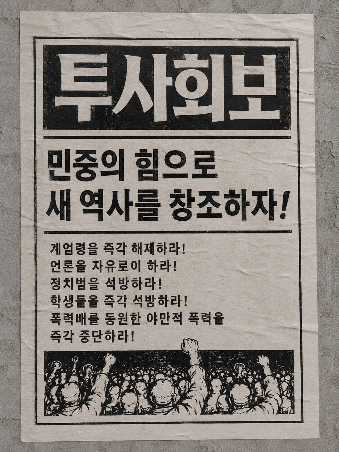 몰래 등사기로 전단지를 찍는 청년들